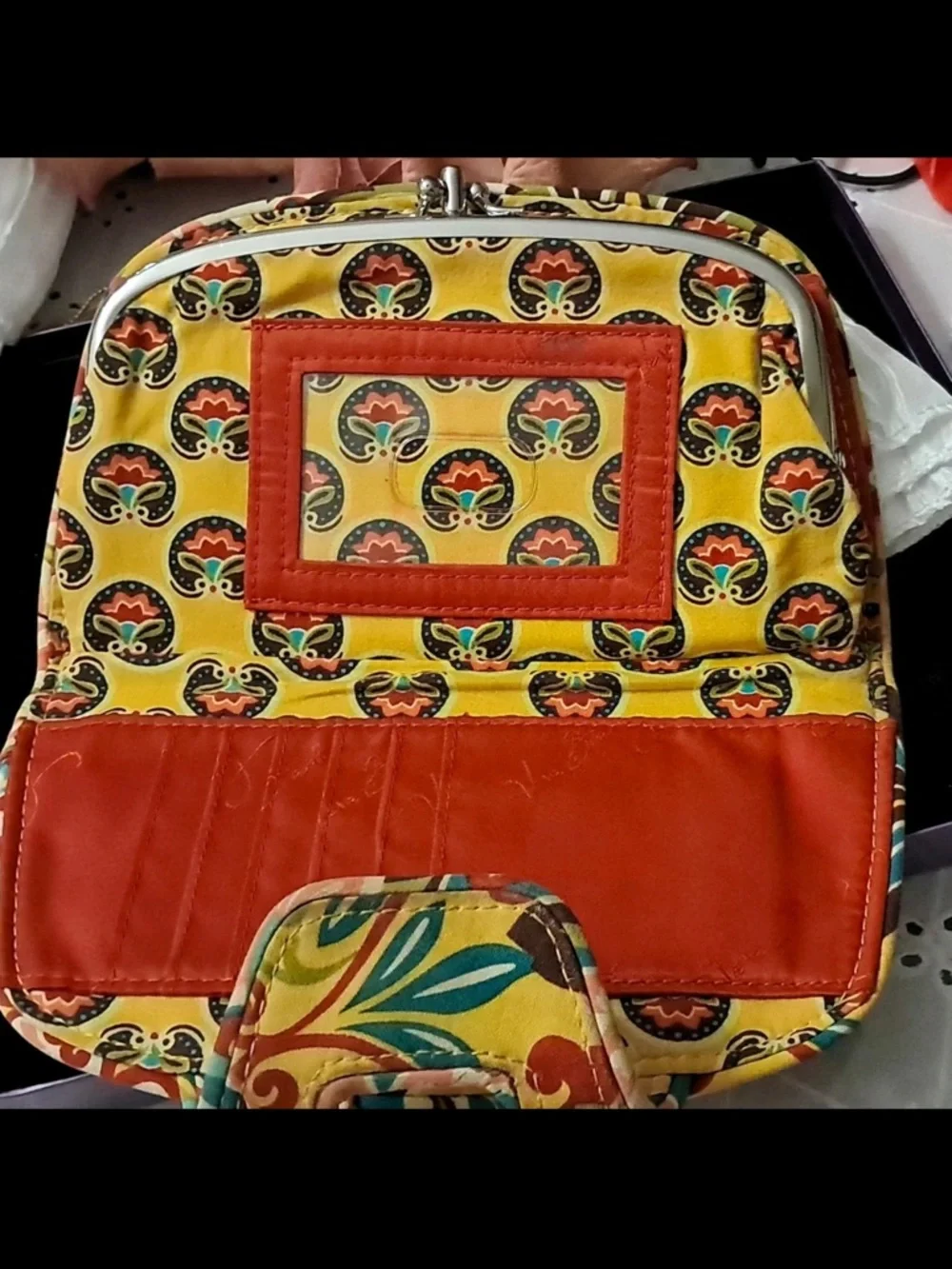 Vera Bradley Yellow, Teal & Coral Quilted Floral Paisley Wristlet - Picture 5 of 9